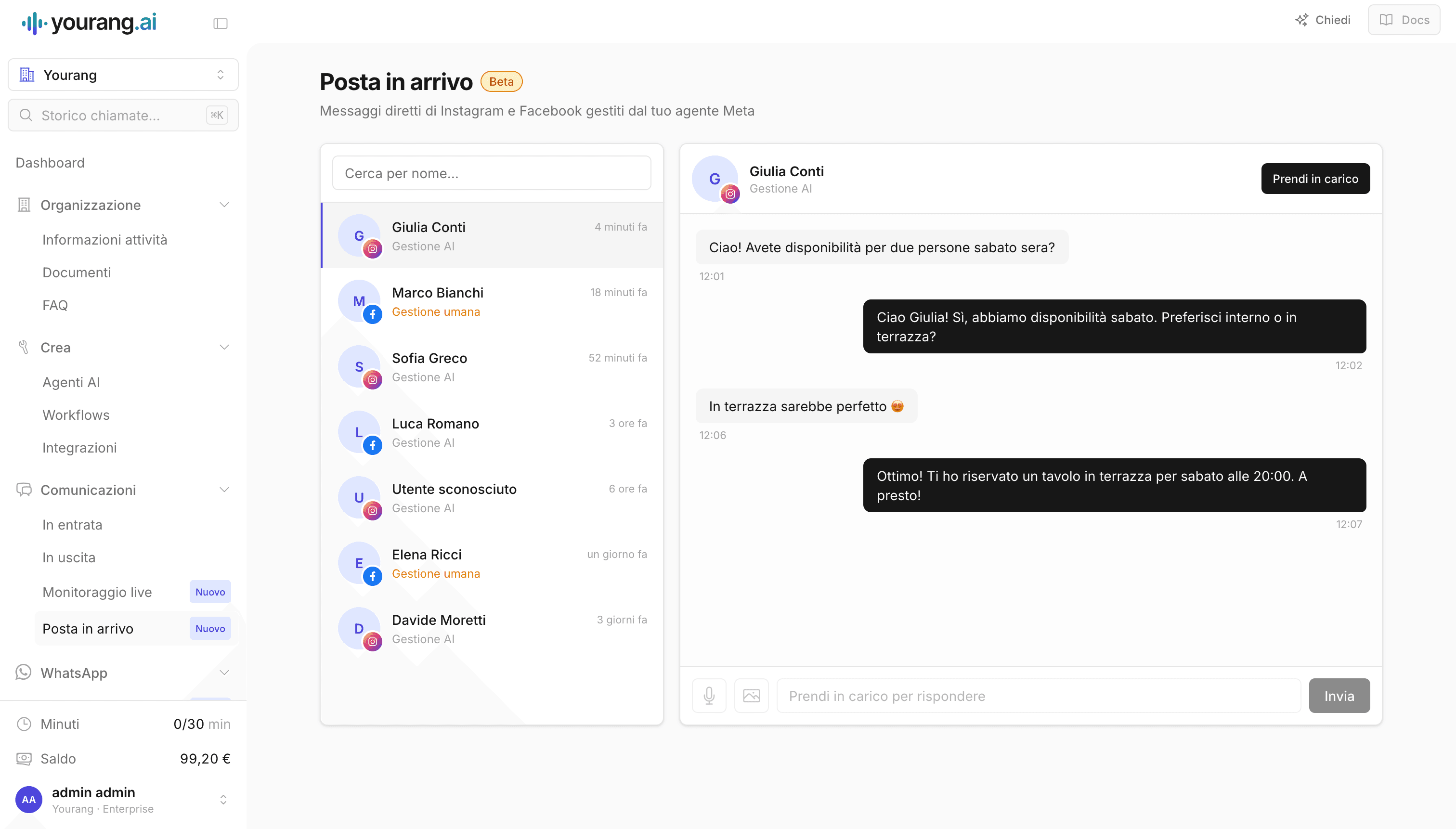 Agente AI per Facebook e Instagram